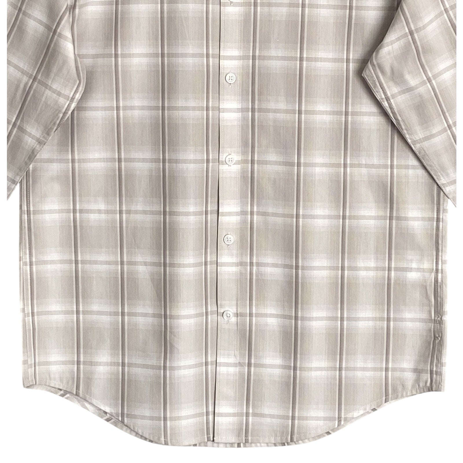 Alfani Dress Shirt Men's Small Button-Up Light Brown Window Pane Cotton
