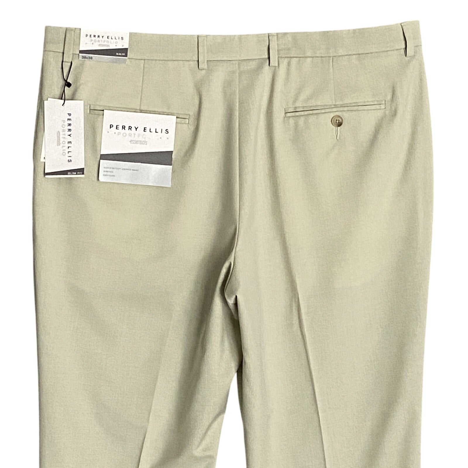 Perry Ellis Dress Pants Men's 38x30 Portfolio Slim Fit Flat Front Sand