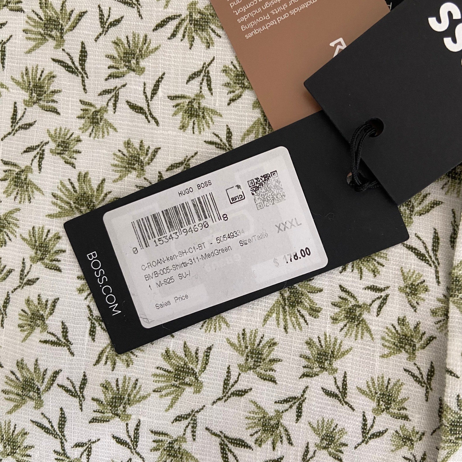 Boss Shirt Men's 3XL Big & Tall Short Slv Stretch Linen Shirt Green Floral