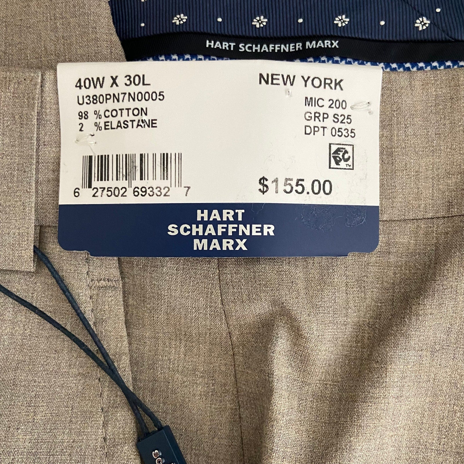 Hart Schaffner Marx Pant Men's 40x30 Dress Pant Platinum New York Fit Beige