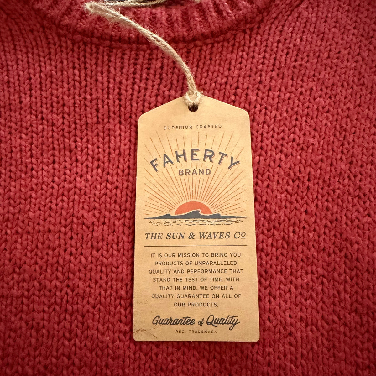 Faherty Heirloom Cotton Sweater Men's Medium Organic Cotton Crew Neck Red