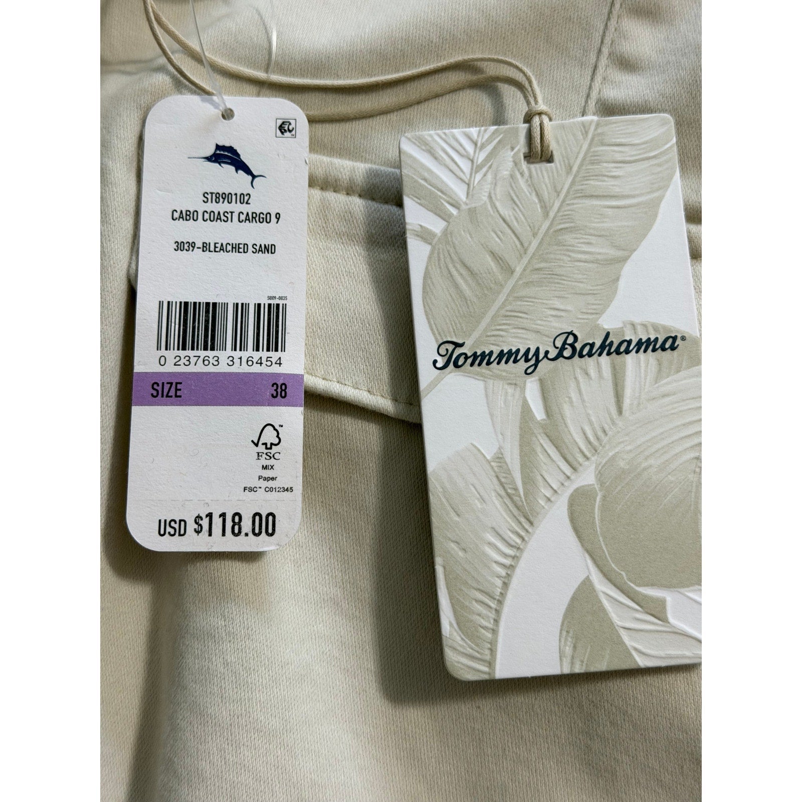 Tommy Bahama Cargo Shorts Men's 38"x9" "Cabo Coast Cargo" Bleached Sand