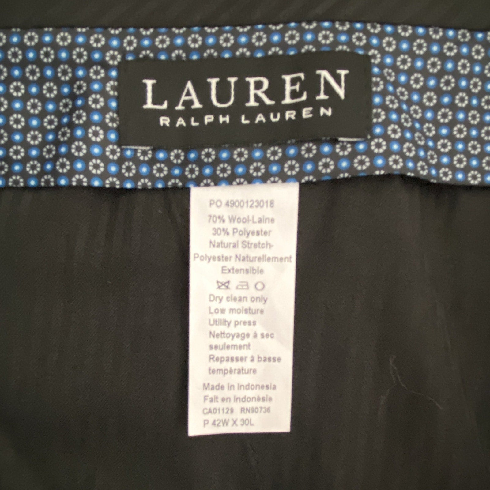 Lauren Ralph Lauren Suit Pants Men's 42"x30" Ultraflex Classic Fit Charcoal