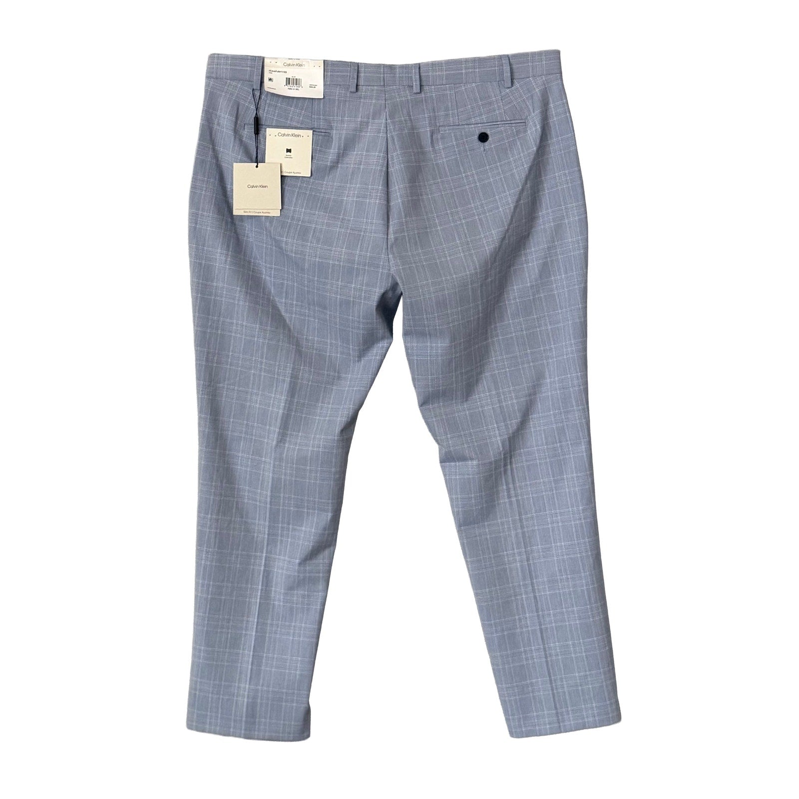 Calvin Klein Dress Pant Men's 42"x30" Slim Fit Flat Front Stretch Blue Plaid