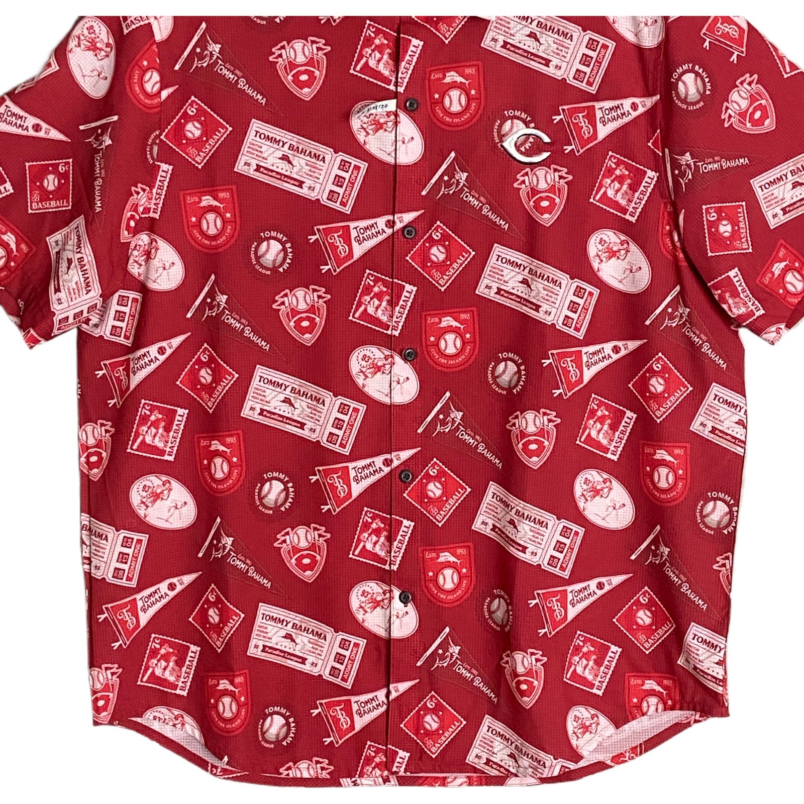 Tommy Bahama Baseball "The Bahama Coast" Men's Large Shirt Cincinnati Reds