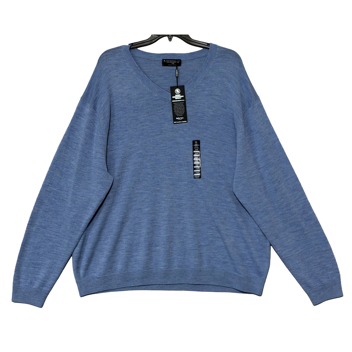 Hart Schaffner Marx Sweater Men's 3XB Big & Tall V-Neck Merino Wool Lt Blue