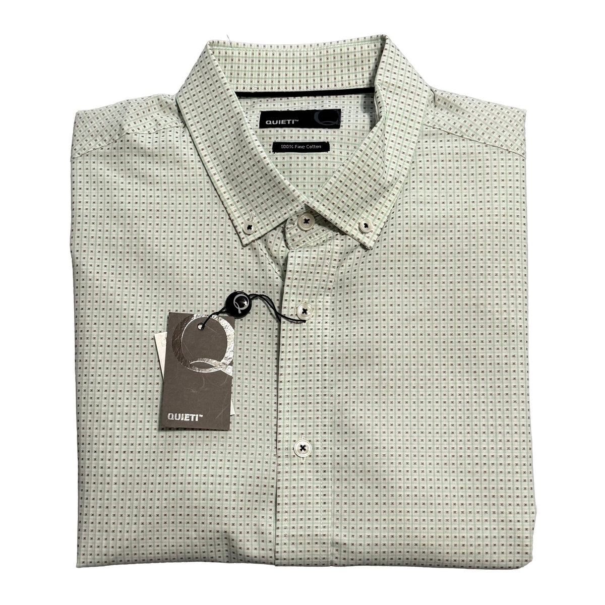 Quieti Casual Shirt Men's Large Short Sleeve Button-Down Cotton Green Check