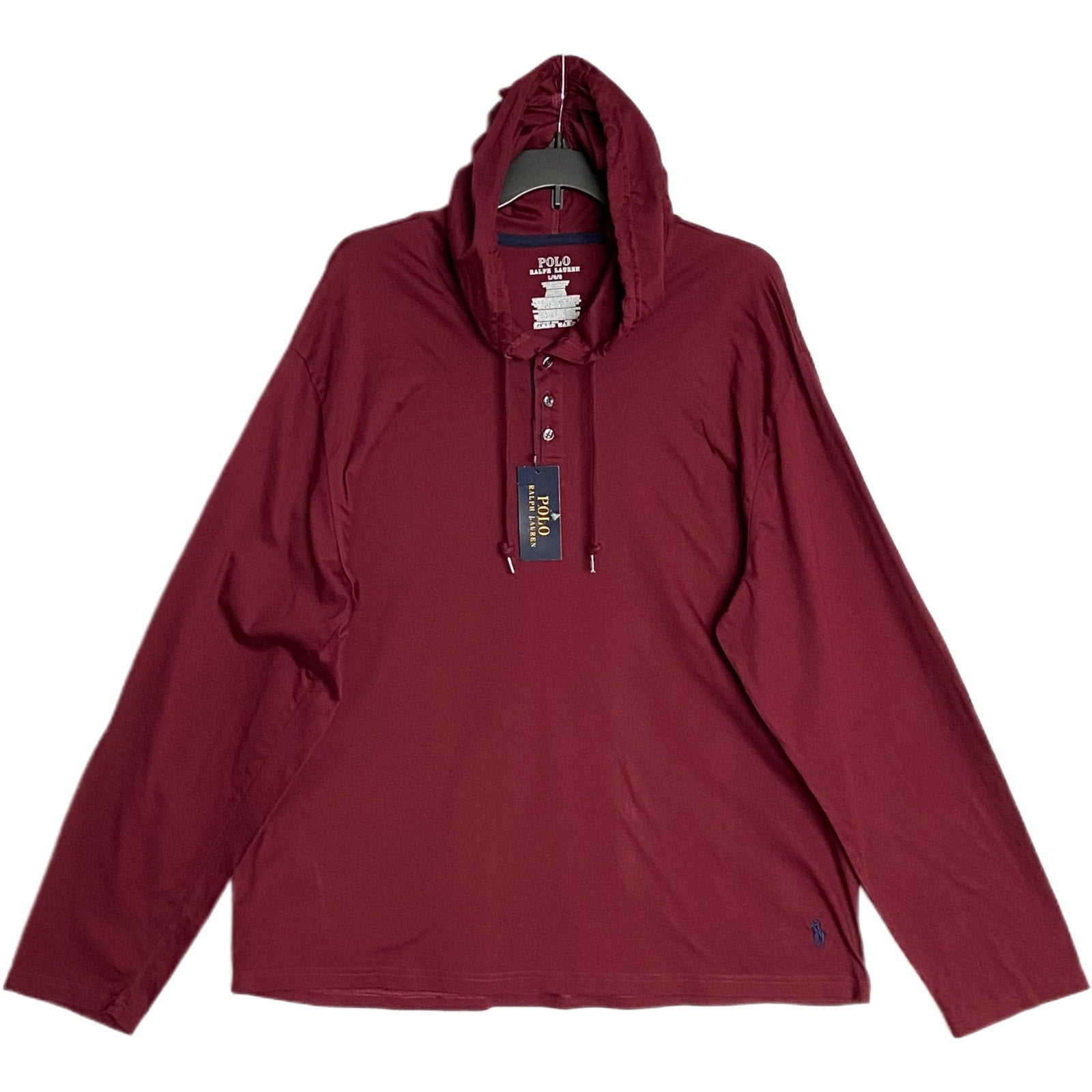 Polo Ralph Lauren Hoodie Men's Large T-Shirt Hoodie Button Drawstring Red NEW