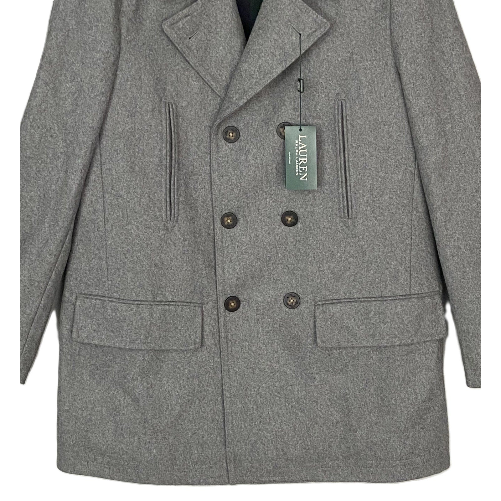 Lauren Ralph Lauren Overcoat Men's 42R Double-Breasted Wool Blend Light Gray