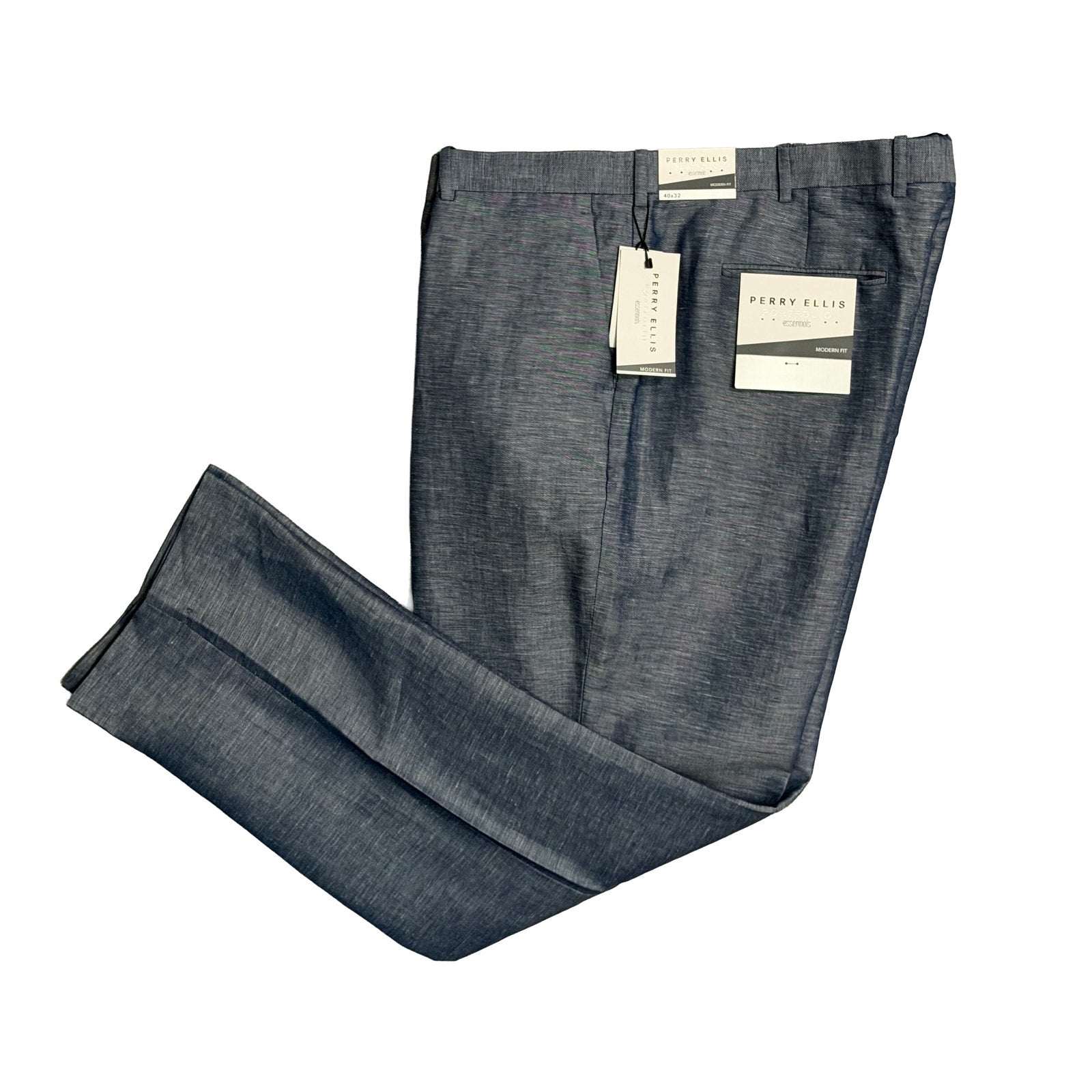 Perry Ellis Portfolio Pants Men's 40"x32" Modern Fit Linen Blend Blueprint