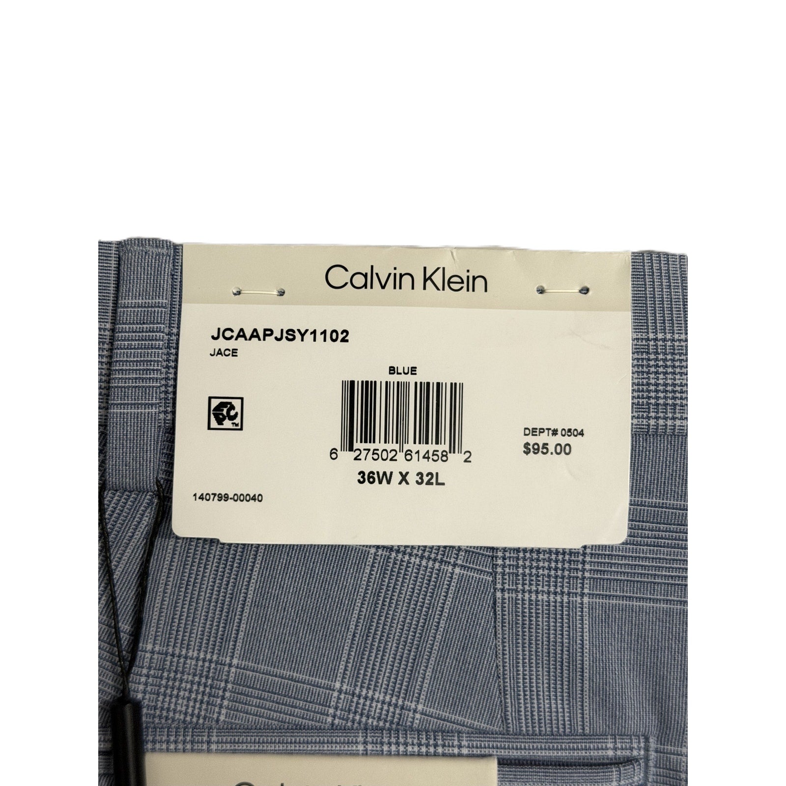 Calvin Klein Dress Pant Men's 36"x32" Slim Fit Flat Front Stretch Blue Plaid
