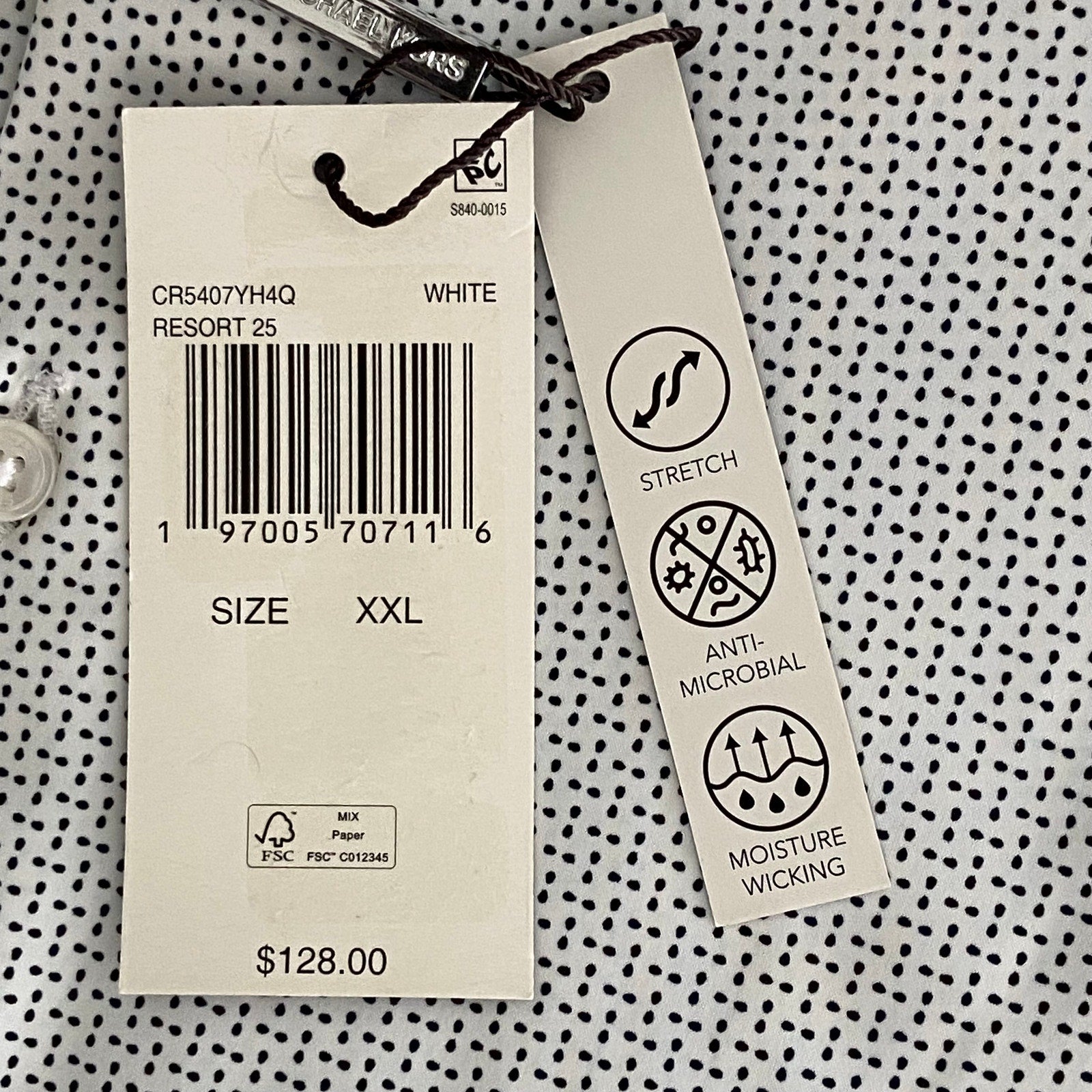 Michael Kors Dress Shirt Men's XXL Slim Fit Long Sleeve Stretch White Geo