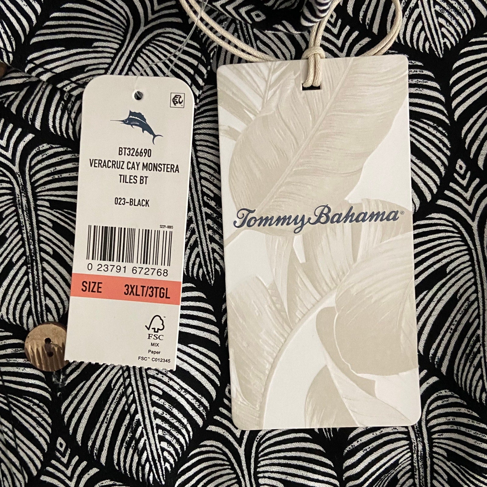 Tommy Bahama Shirt "The Veracruz Cay" Men's 3XLT Big & Tall Short Slv Black NEW
