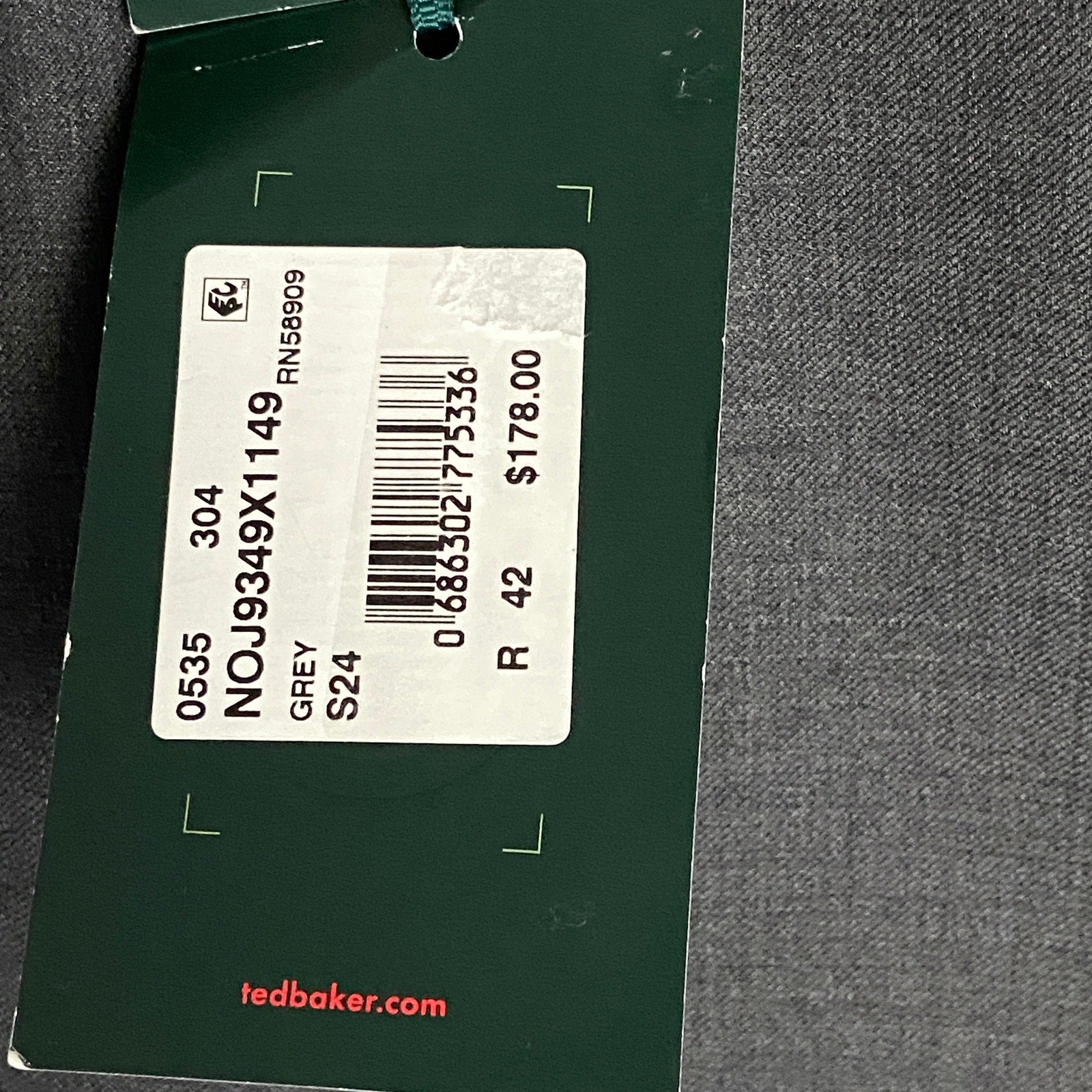 Ted Baker London Pants Men's 38R Wool Joey Dress Pant Solid Gray Raw Hem