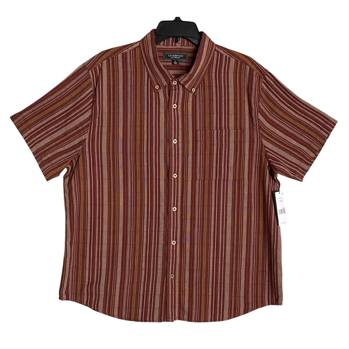Liverpool Los Angeles Shirt Men's Large Button-Down Short Sleeve Brick Stripe