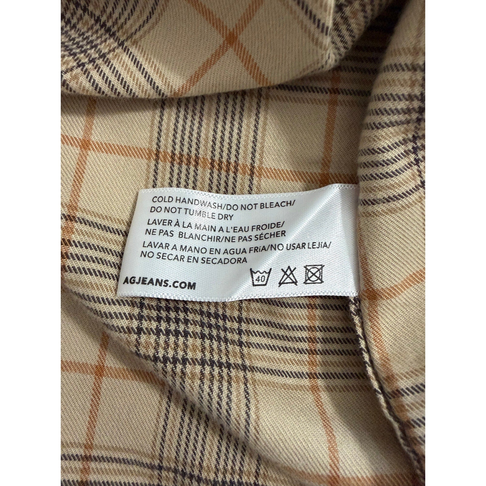 AG Los Angeles Wayne Work Shirt Men's XL Relaxed Fit Tan Plaid