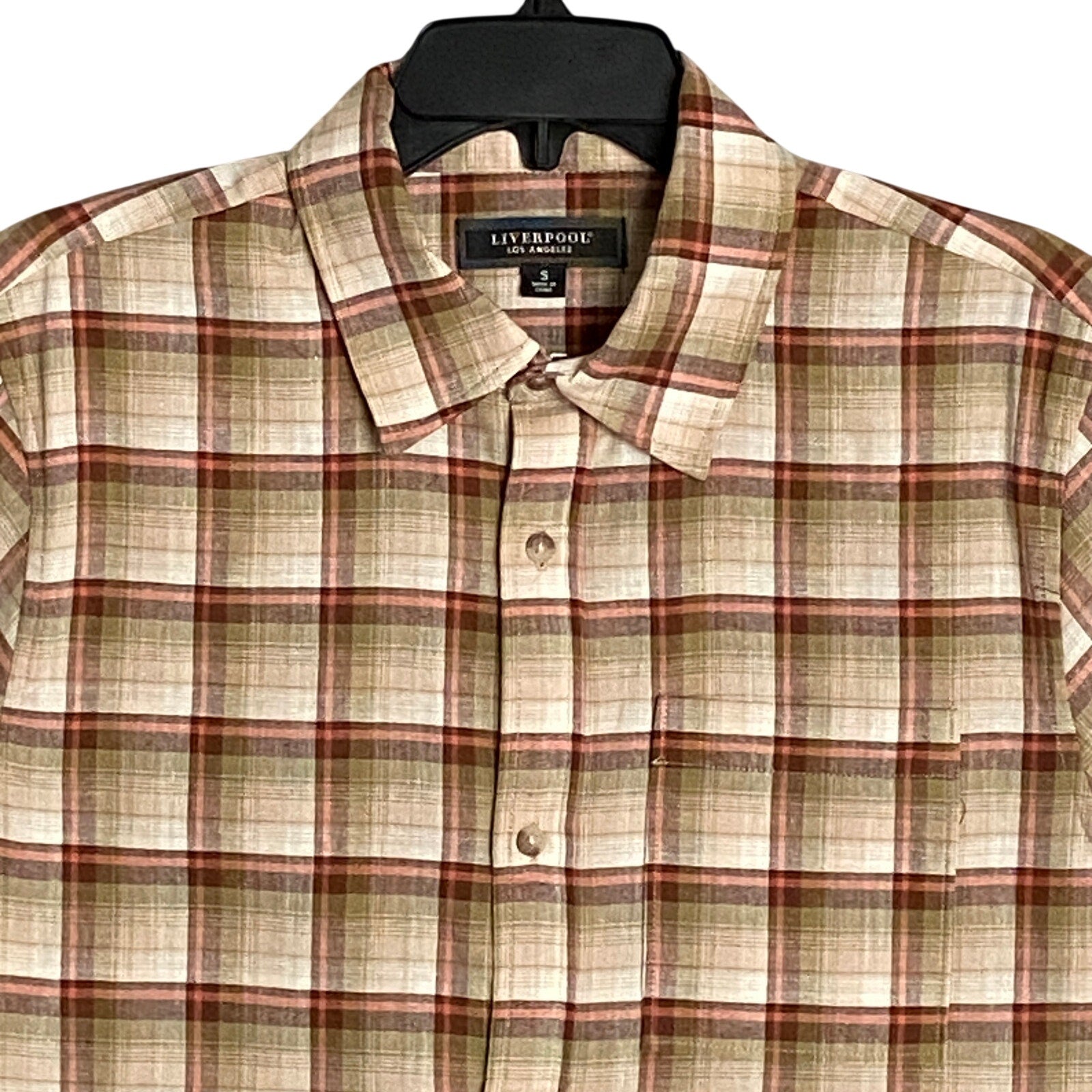 Liverpool Los Angeles Shirt Men's Small Casual Button-Up Shirt Brown Gingham