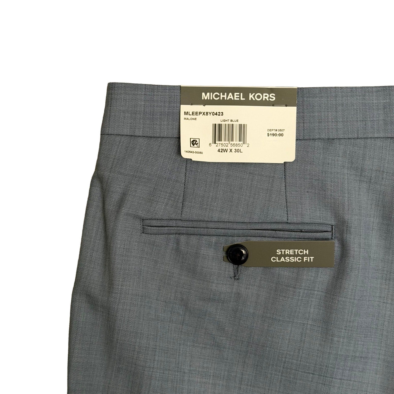 Michael Kors Dress Pant Men's 42"x30" Classic Fit Stretch Wool Blend Lt Blue