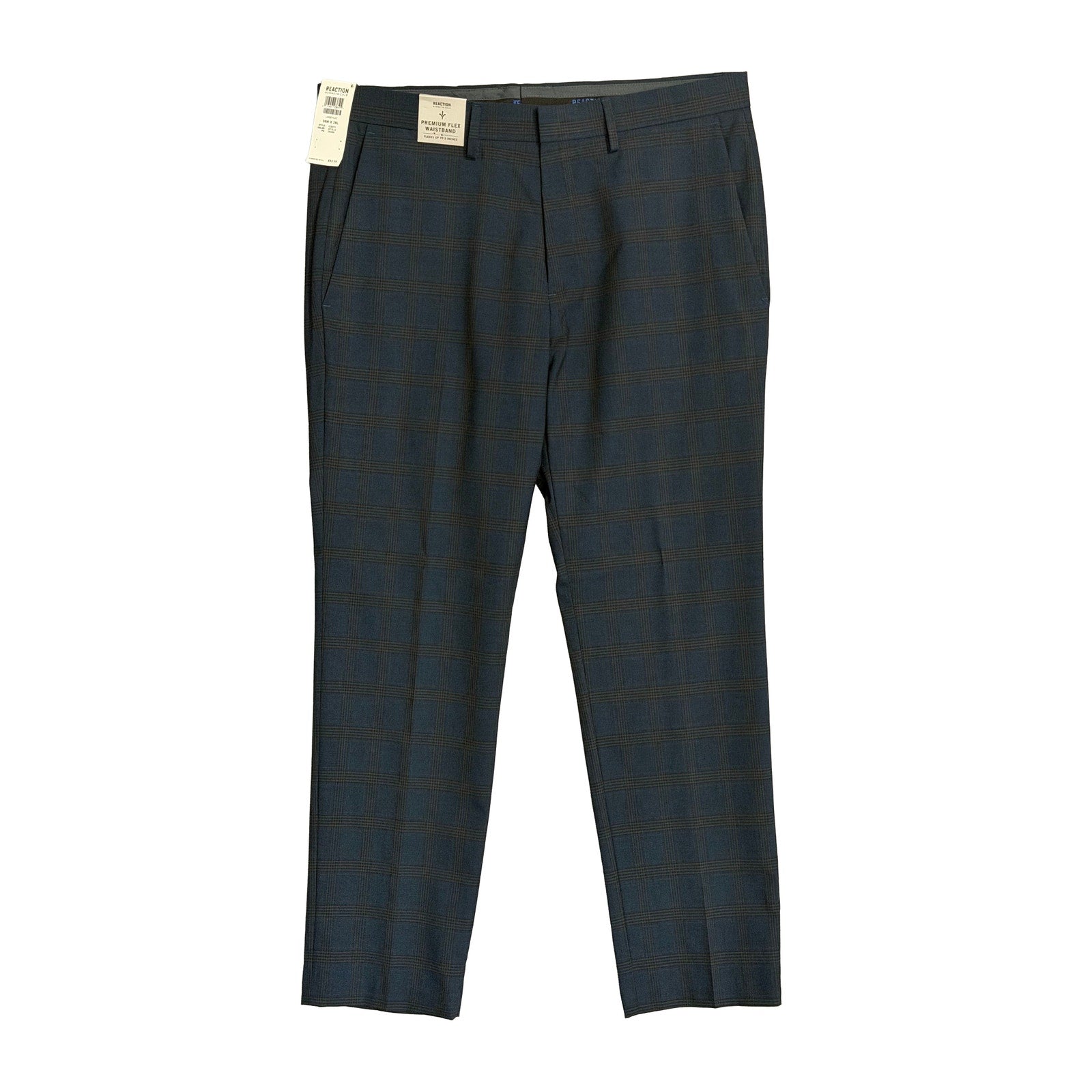 Kenneth Cole Dress Pants Men's 36"x29" Stretch Slim Fit Large Blue Plaid