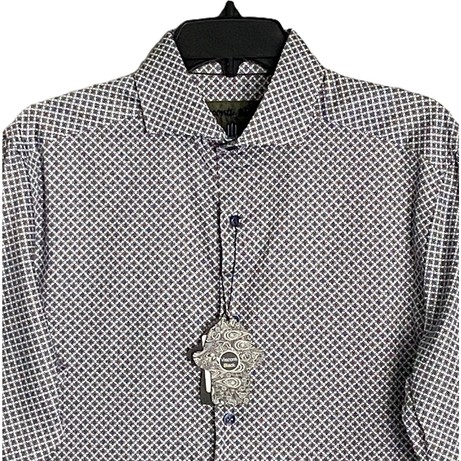 Visconti Black Men's Small Button Up Shirt Geometric Print Bark Stretch