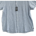 Michael Kors Shirt Men's XXL Classic Fit Linen Short Sleeve Blue Pinstripe