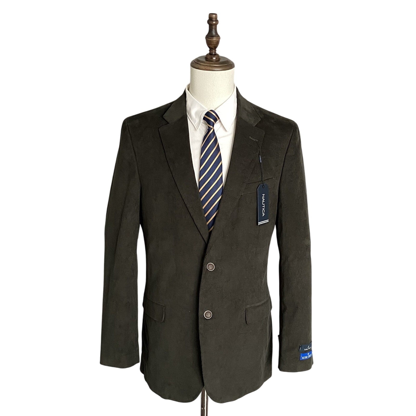 Nautica Sport Coat Men's 42 Long Corduroy Modern Fit Stretch Dark Olive