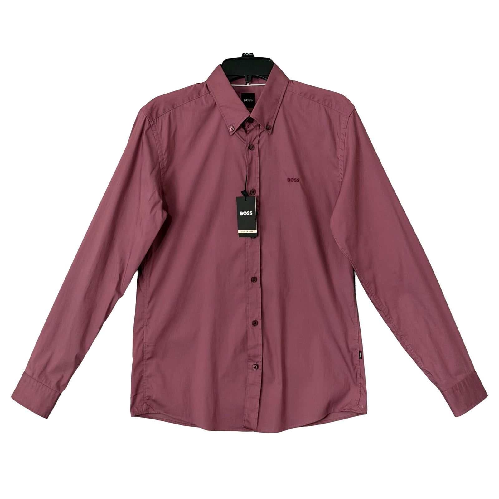 Boss Button-Down Shirt Men's Medium Roan Slim Fit Long Sleeve Wine Plum