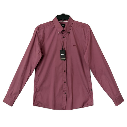 Boss Button-Down Shirt Men's Medium Roan Slim Fit Long Sleeve Wine Plum