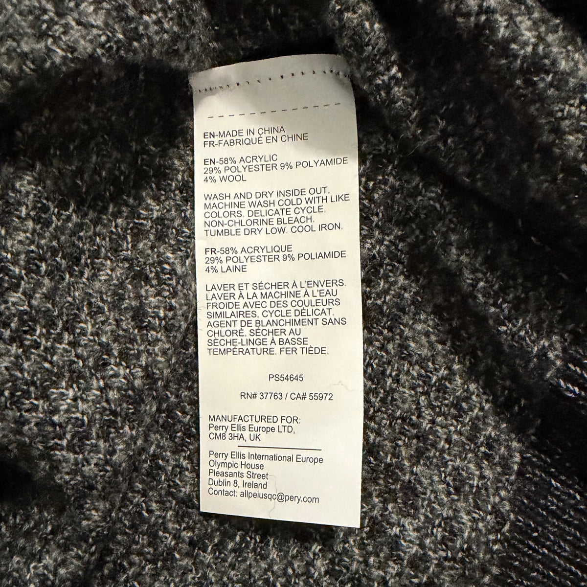 Perry Ellis Sweater Men's 2X Big & Tall Yarn Herringbone Crew Neck Black