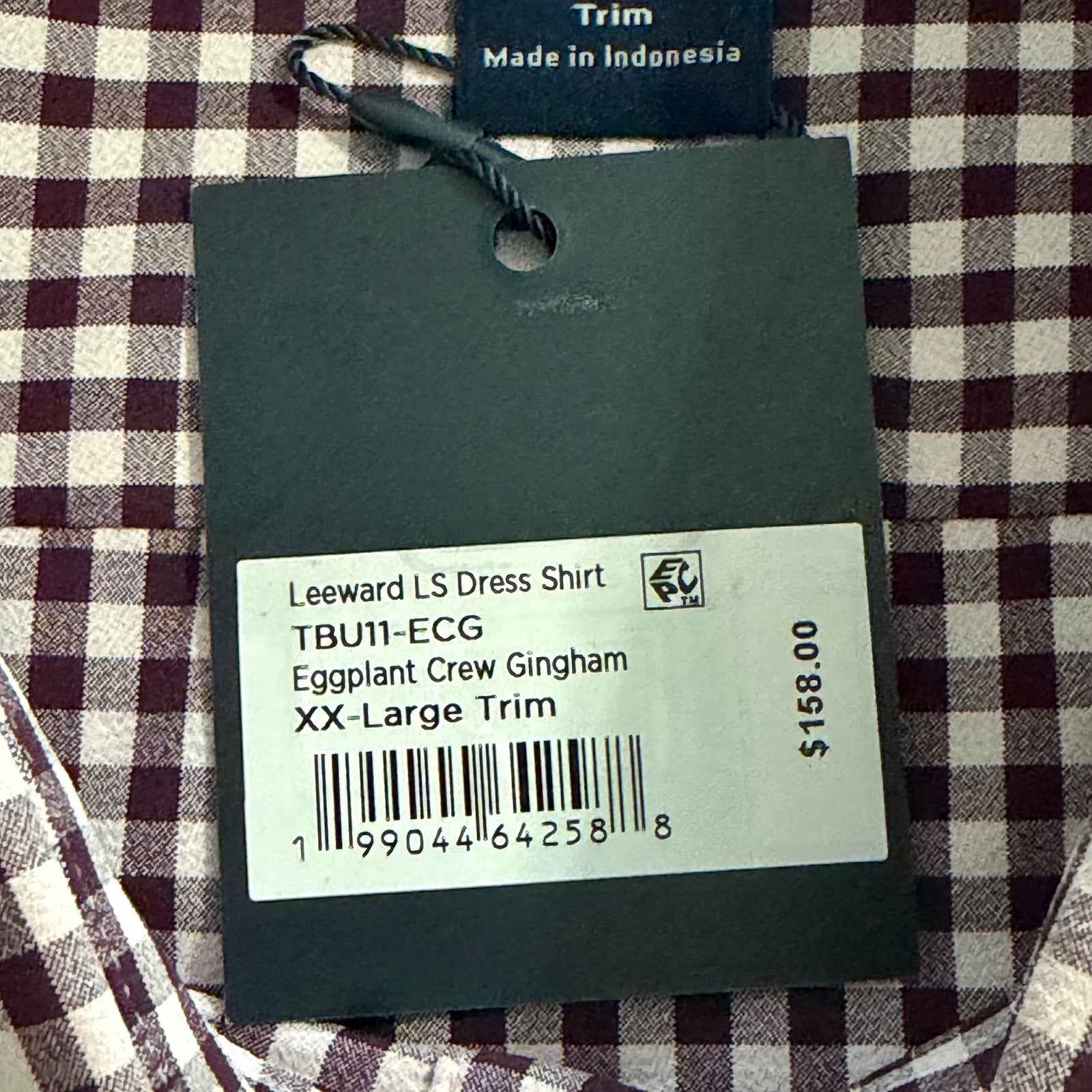 Mizzen+Main Shirt Men's XXL Leeward Trim Fit Long Slv Eggplant Crew Gingham