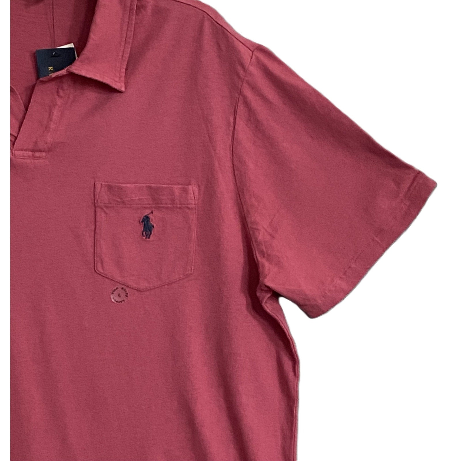 Polo Ralph Lauren Shirt Men's Medium Buttonless Polo Cotton Linen Blend Red