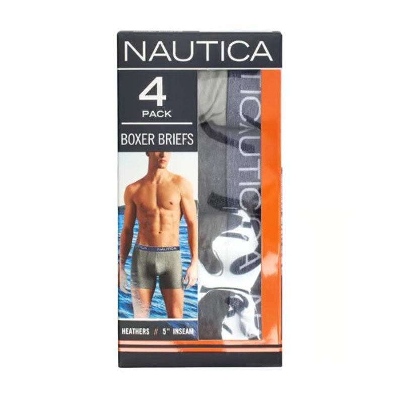 Nautica Men's Large 36-38 Heathers Boxer Briefs 4-Pack Grey 5" Inseam