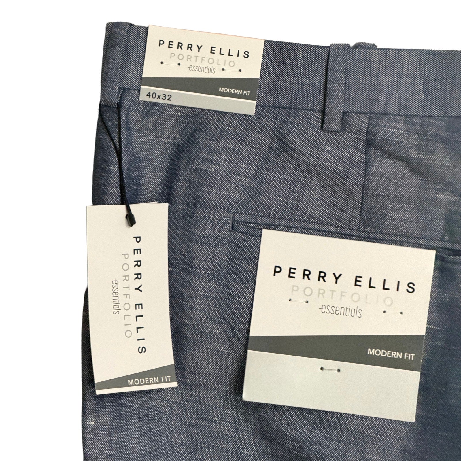 Perry Ellis Portfolio Pants Men's 40"x32" Modern Fit Linen Blend Blueprint