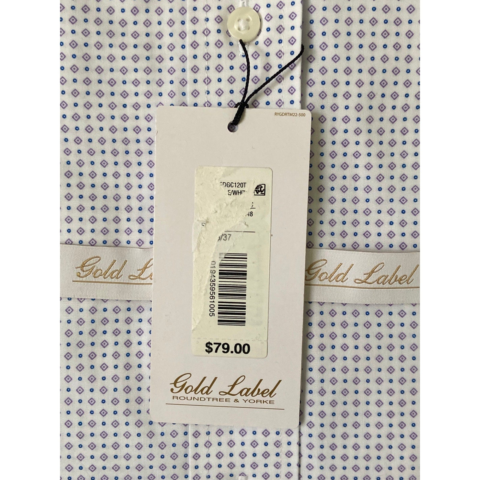Roundtree & Yorke Shirt Big & Tall Men's 17 36/37 White Geo Dress Shirt