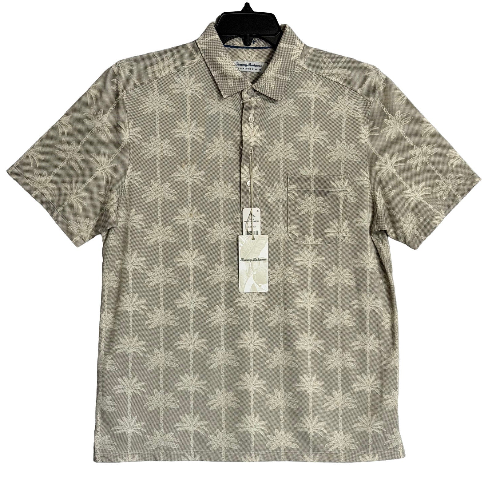 Tommy Bahama Polo Shirt Men's Medium "San Lucio Palm Lane Polo" Chinchilla