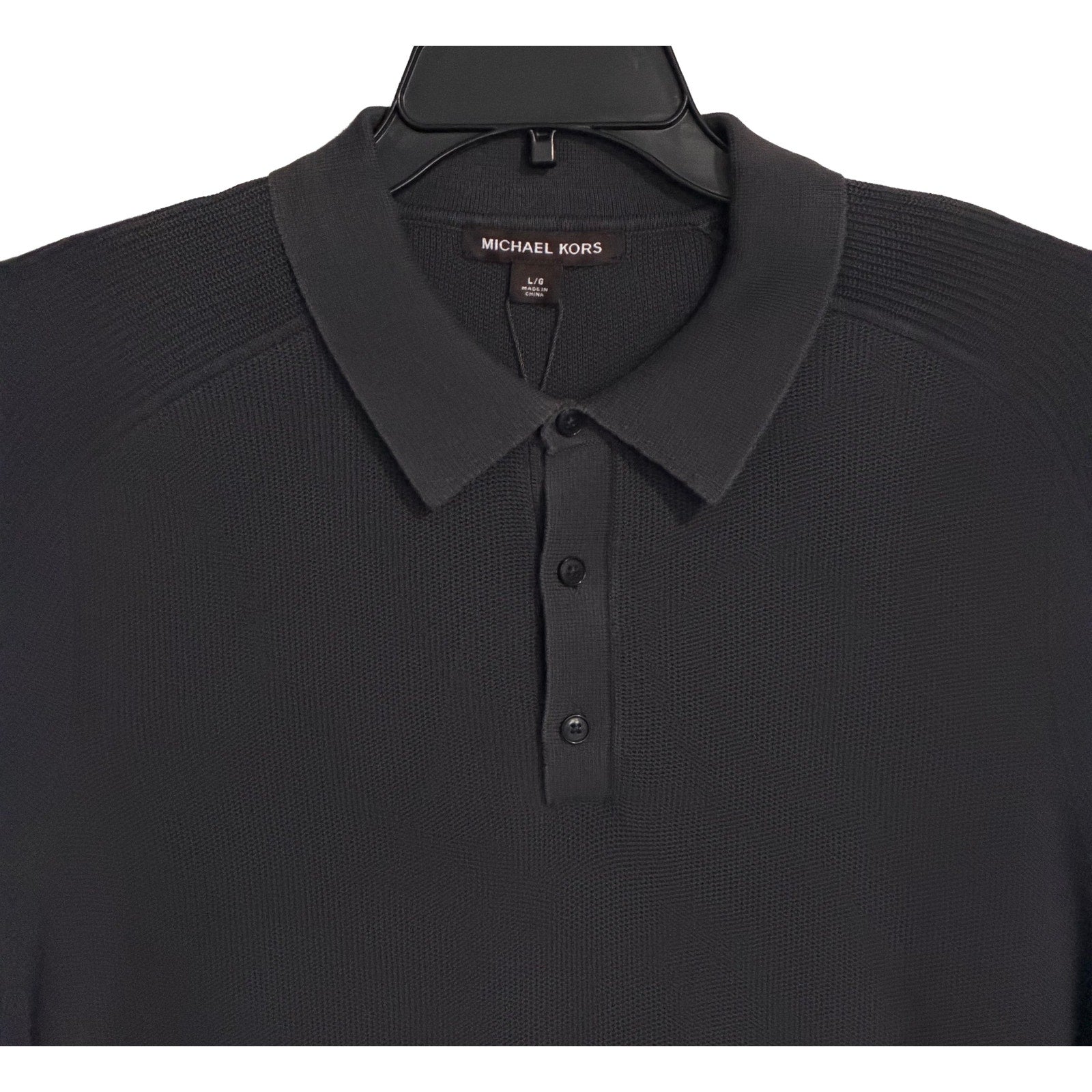 Michael Kors Polo Shirt Men's Large Short Sleeve Knit Cotton Black