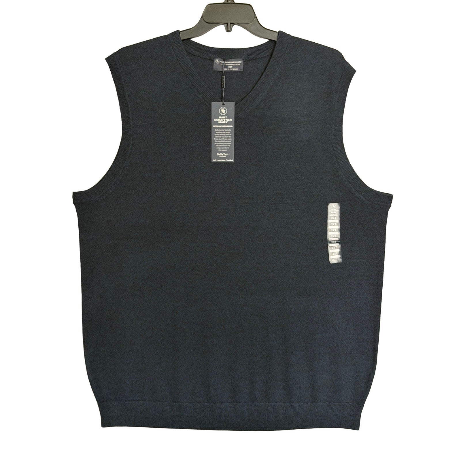 Hart Schaffner Marx Sweater Vest Men's 2XT Big & Tall Wool Navy Heather