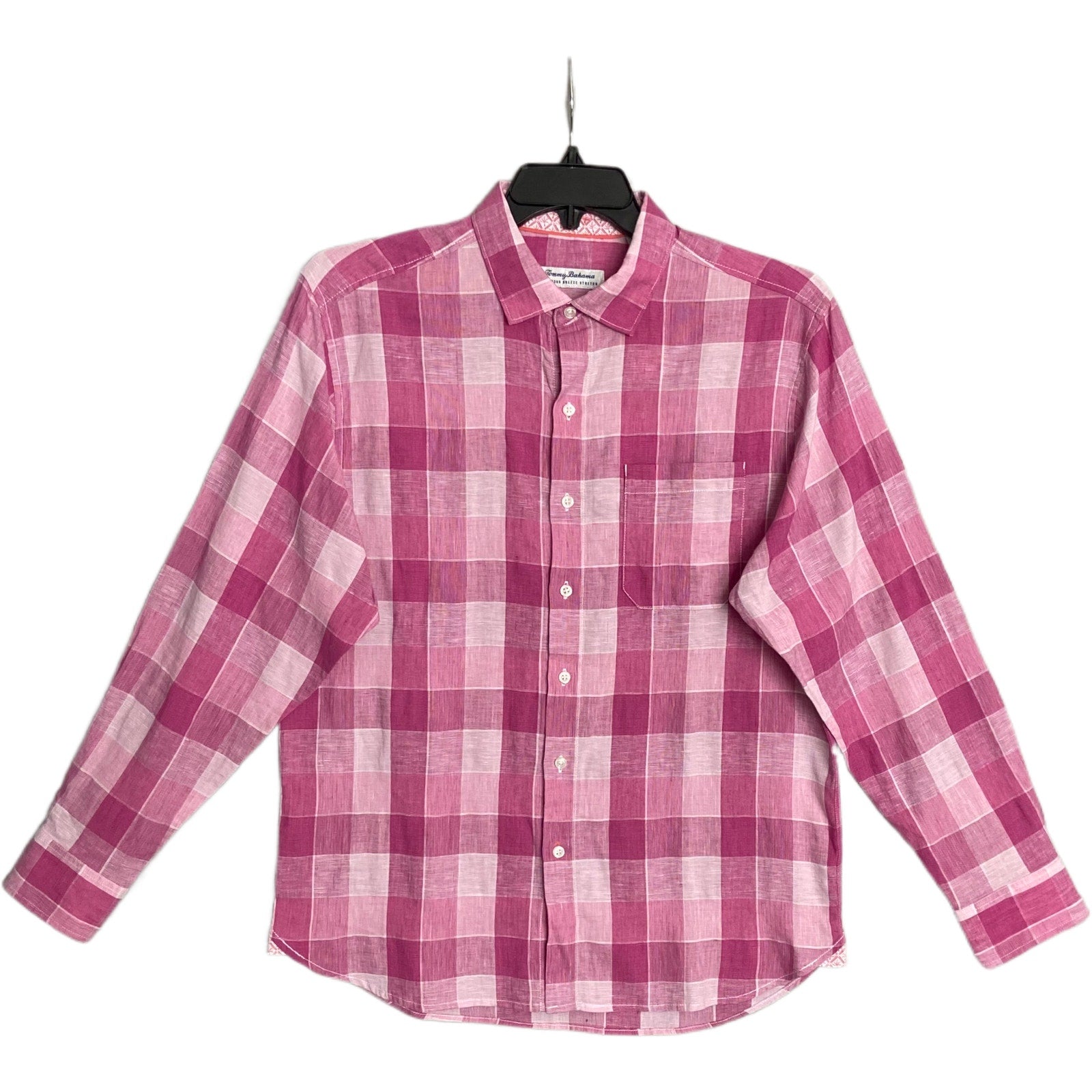 Tommy Bahama Shirt Men's Medium "Barbados Breeze Stretch" Shirt Pink Linen