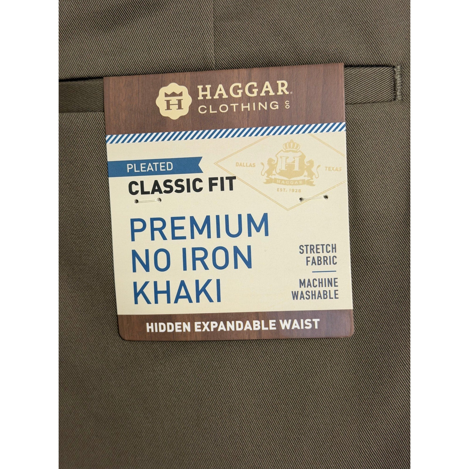 Haggar Men's 36x30 Premium No Iron Khaki Pleated Front Stretch Toast (Brown)