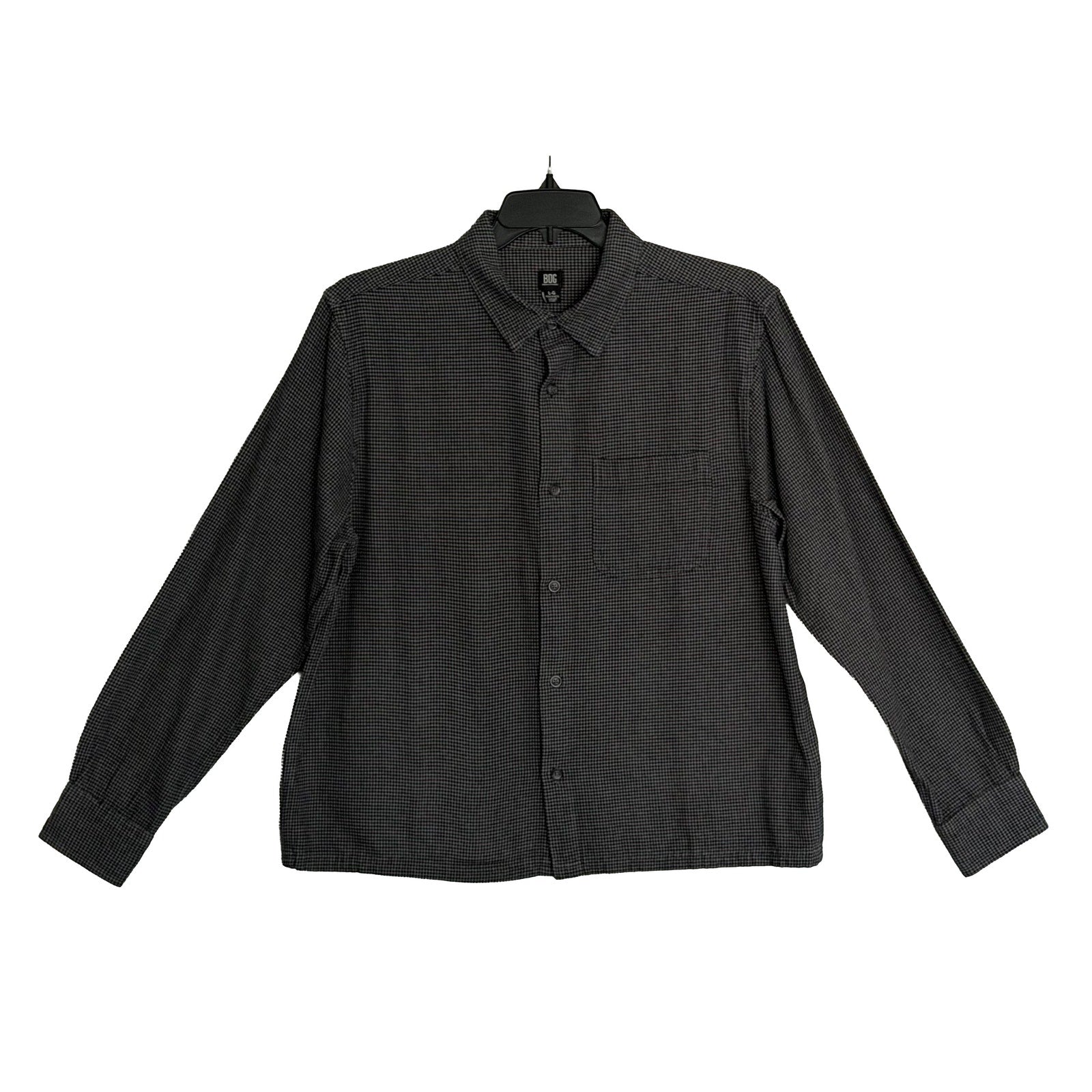 BDG Button-Up Shirt Men's Large Long Sleeve Gray Micro-Houndstooth