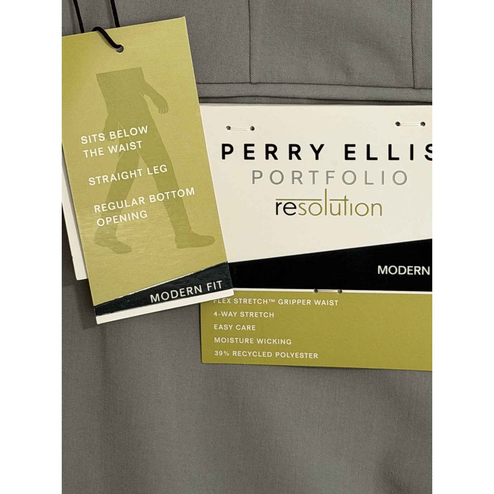 Perry Ellis Portfolio Dress Pant Men's 36"x32" Modern Fit Chiseled Stone