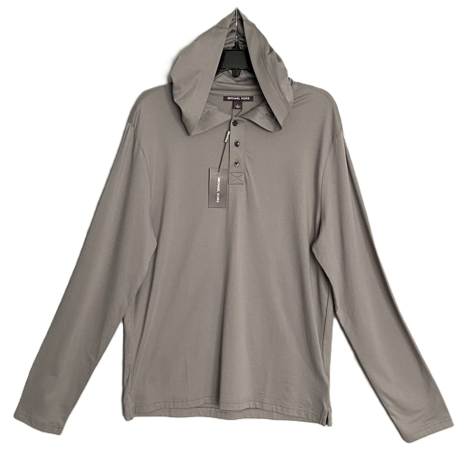 Michael Kors Polo Shirt Hoodie Men's Large Pima Cotton Stretch Taupe