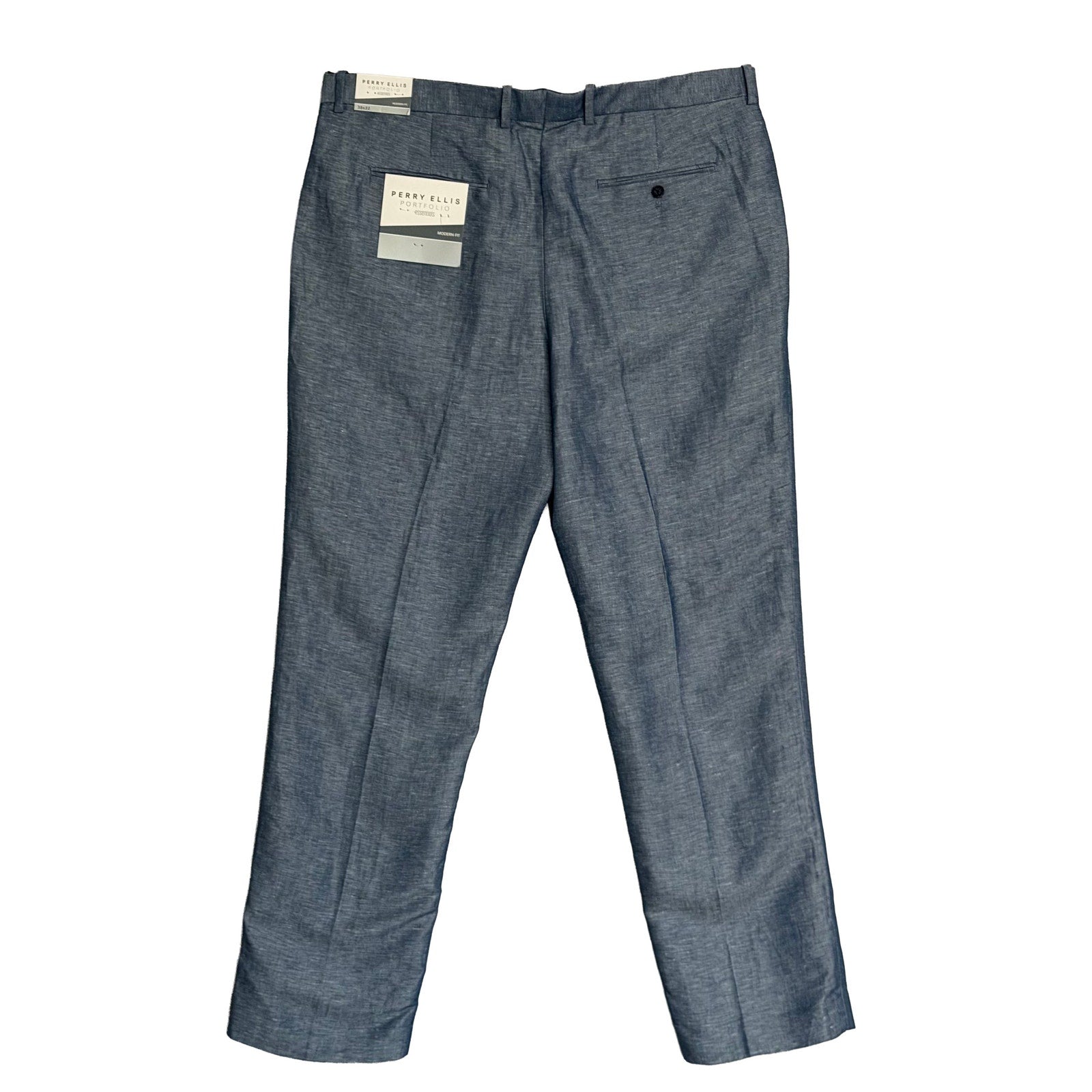 Perry Ellis Portfolio Pants Men's 38"x32" Modern Fit Linen Blend Blueprint