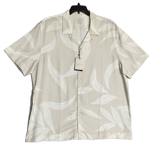 Bugatchi Shirt Men's XXL Classic Fit Camp Collar Short Sleeve Almond Leaf