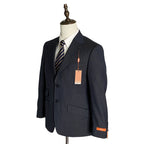 Tallia Suit Jacket Men's 38 Short Wool Blend Stretch Navy Brown Stripe