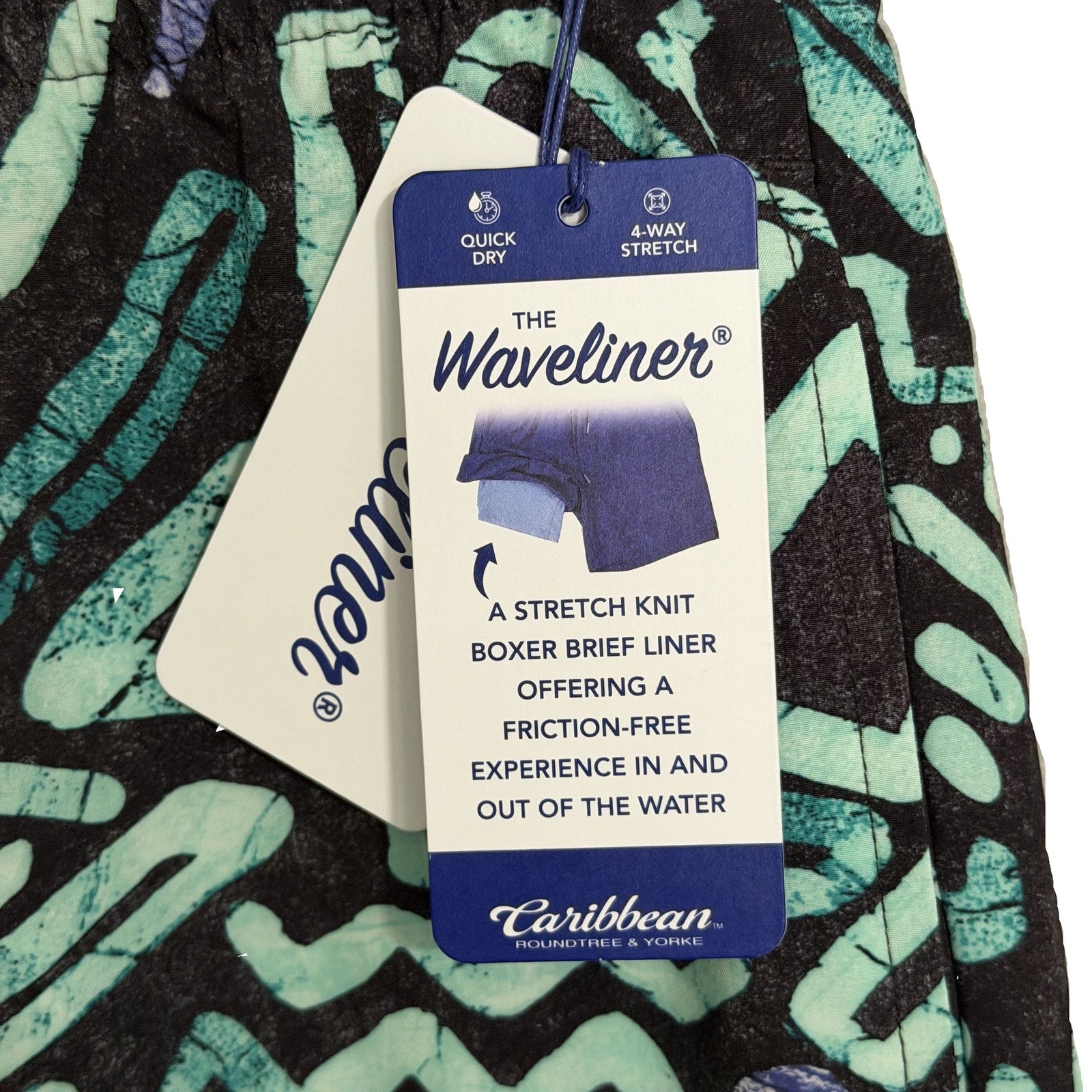 Caribbean Swim Trunks Men's Medium Elastic Drawstring Waist Pockets Lined