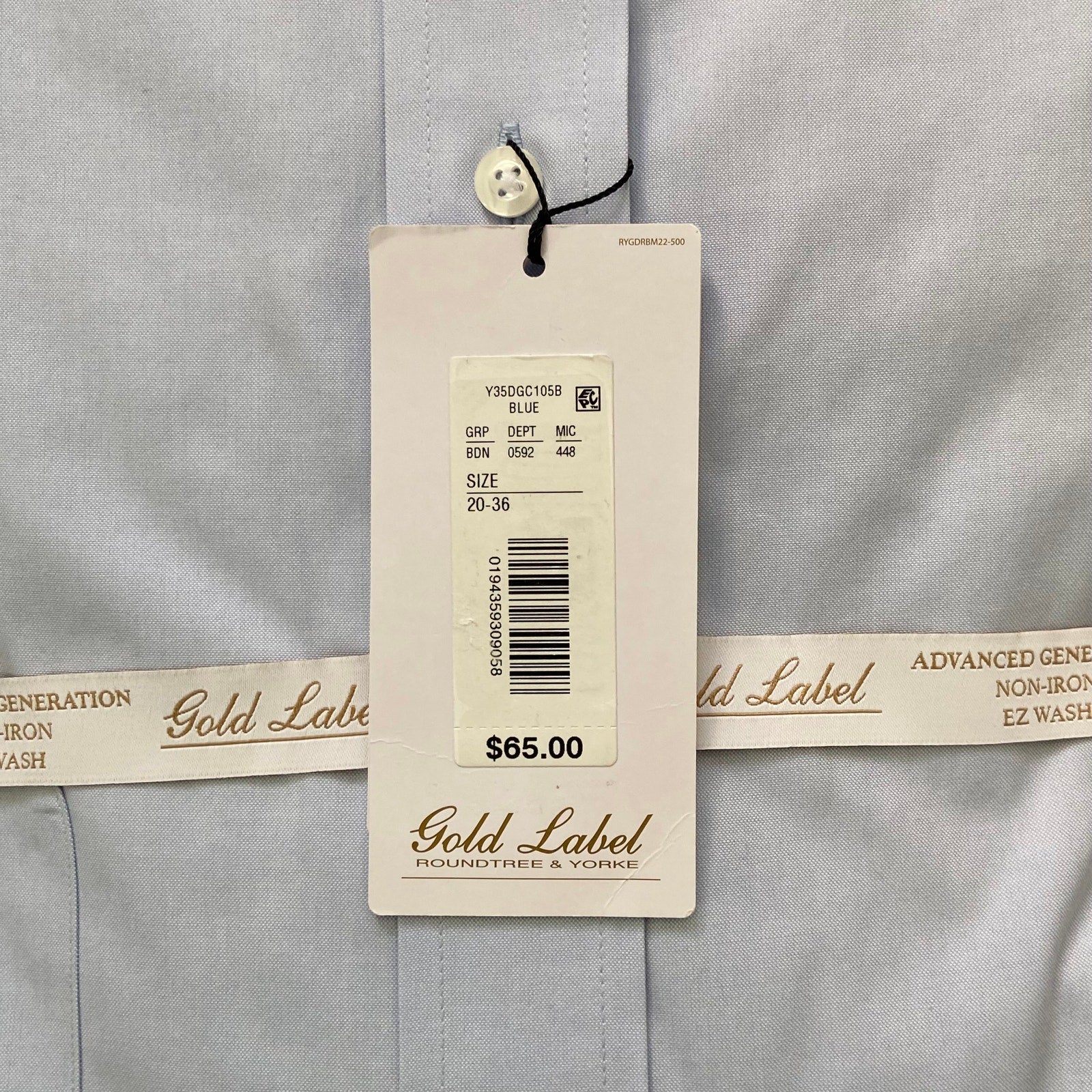 Roundtree & Yorke Shirt Big & Tall Men's 20 36 Dress Shirt Light Blue