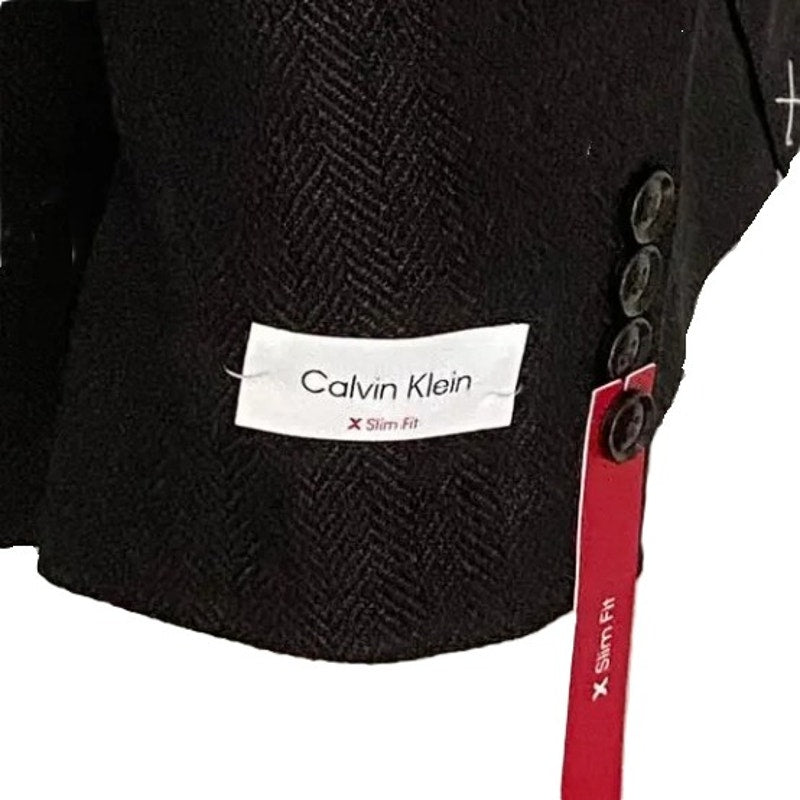 Calvin Klein Men's 42 Long Sport Coat Slim Fit Brown Herringbone Wool
