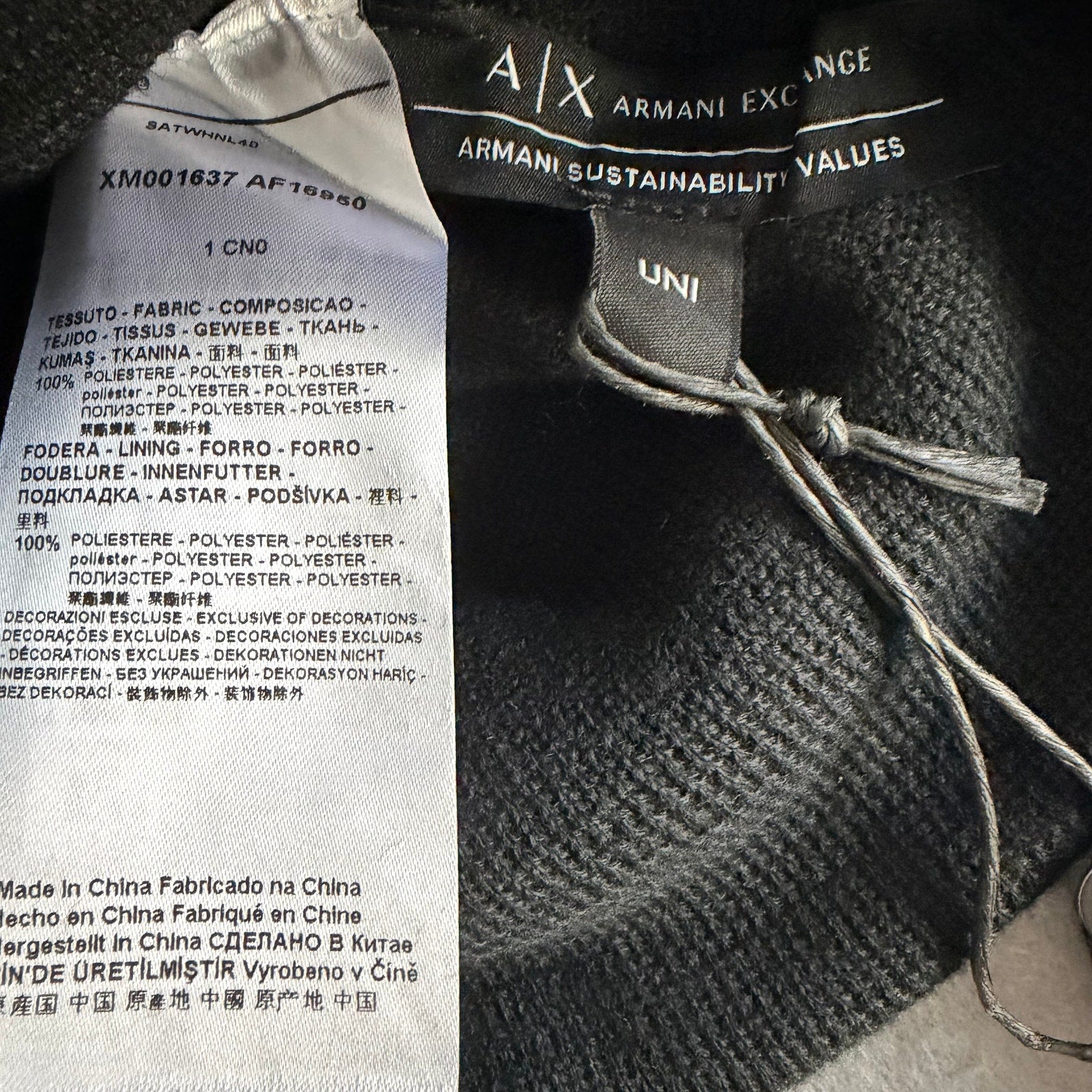 Armani Exchange Milano / New York Knit Beanie One Size Folded Cuff Black