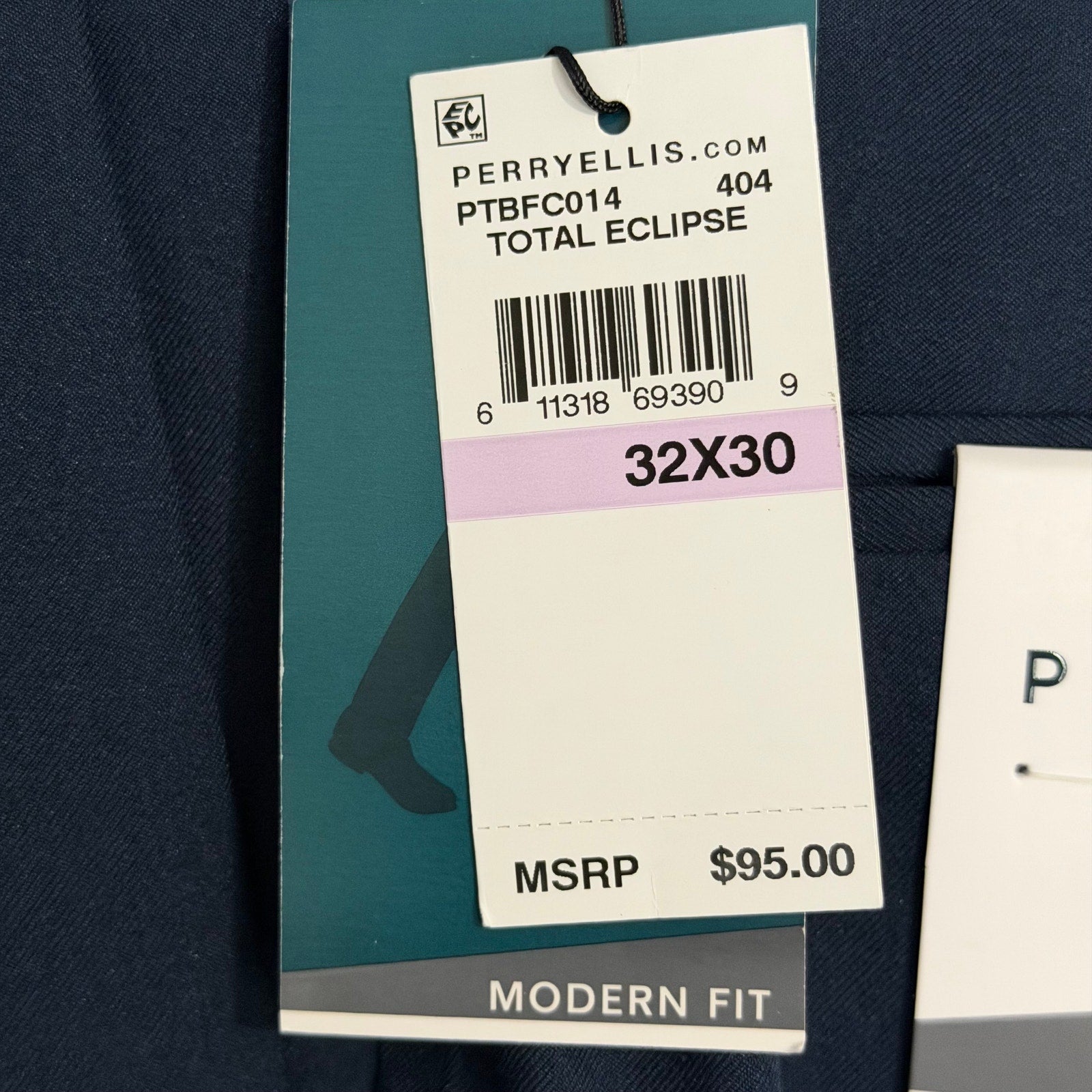 Perry Ellis Portfolio Pant Men's 32"x30" Modern Fit Flat Front Total Eclipse